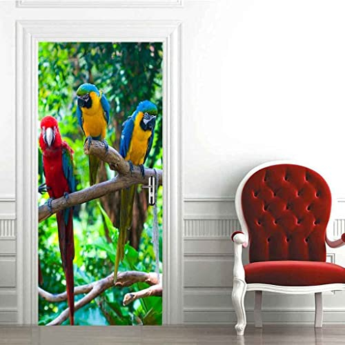 Türtapete Türposter Selbstklebend Waldtier Papagei 80 X 200 Cm / 31,49 X 78,74 Zoll 3D Türaufkleber Türfolie Pvc Wasserdicht Ölfest Tapete Fototapete Für Tür Wohnzimmer Kinderzimmer Küche Und Bad - T