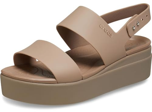 Crocs Mujer Brooklyn Low Wedge Sandalia, Latte/Mushroom, 39/40 EU