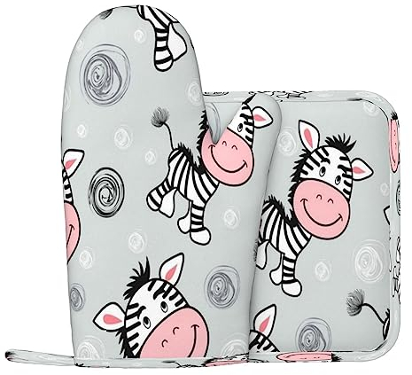 Carino Zebra Guanti Da Forno E Pentola Supporti Resistente Al Calore 2pcs Set BBQ Guanti E Pastiglie Per Cottura Cottura Grigliare