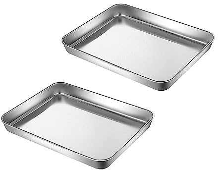 HYTK Extra Small Baking Sheet Pans Stainless Steel 304 Tiny Serving Tray 9.3 x 6.9 x1.1Inch (Diagonal 10.63) Dishwasher Safe No Rust Reheat Food for 1~2 Person 2 Pack