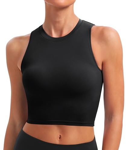 BAYDI Nudi Sport BH Damen ohne Buegel Bustier Abnehmbare Gepolsterte Crop-Tops Hochgeschlossenes Tanktop Yoga Fitness Soft Bra Schwarz