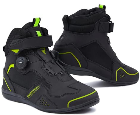 REBELHORN Spark II Motorradstiefel Damen und Herren | PU Leder | ATOP Schnell-Schnürsystem | Knöchelprotektoren | Verstärkte Zehen | Mesh Belüftungspaneele