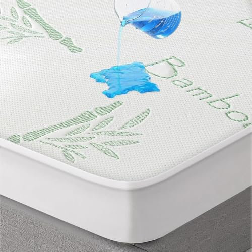 Flippeddream Cooling Queen Mattress Protector-100% Waterproof & Noiseless Rayon Fiber Mattress Cover (60 x 80) Size Bed Soft, Breathable, Guards Against Spills Matterss Pad - Pockets Up to 21″