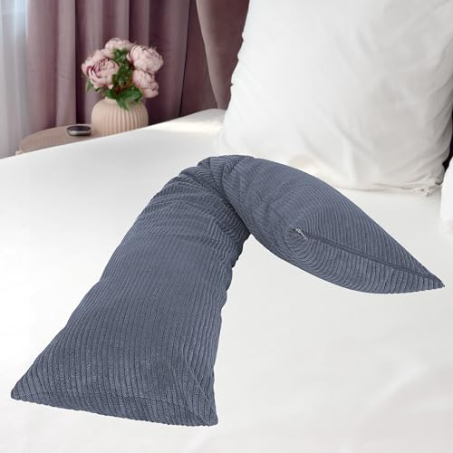 PHD Primera Seitenschläferkissen 200 x 40 cm mit Bezug (Grau Cord) - Allergiker-empfohlen u. 60°C waschbar, perfekt als Schwangerschaftskissen u. Stillkissen, Öko-Tex 100 Zertifiziert