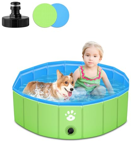 YIKANWEN Faltbarer Hundepool für Hunde, 80 x 30 cm, Pool für kleine Hunde aus PVC, stabil und rutschfest, tragbar, für Haustiere, Kinder, Grün, rund