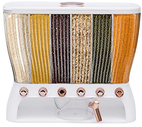 CUMELLIIR Dispensador de cereales con 6 rejillas, dispensador de cereales, gastronomía con embudo de arroz, dispensador de cereales, dispensador de cereales, para alimentos de cocina