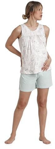 Disney Pijama Mujer Verano 100% algodón - Pijama Manga Corta Maternity Wonder Mum para Mujer – pantalón Corto con Cinturilla Ajustable – Tejido Suave al Tacto, Aqua Talla XXL