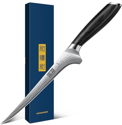 HOSHANHO 18cm Filetiermesser Küchenmesser aus Hochwertigem Edelstahl, Kochmesser Profi Fischfiliermesser für Fisch und Fleisch, Fischmesser mit scharfe Klinge & Pakkaholz Griff