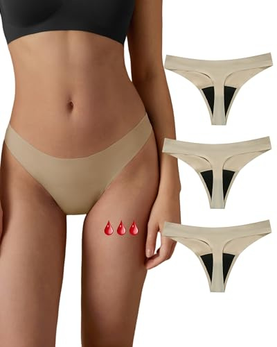 SHARICCA Dam periodbyxor string läckagesäker menstruationsunderkläder sportiga för flickor period, 3 hud, XXL