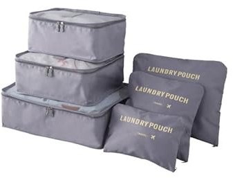 GreatRise 6 stycken resväskearrangörer set packväskor packing kubes för resor, klädväskor, skoväska, förvaringsväska, resväska för kläder skor kosmetika underkläder grå