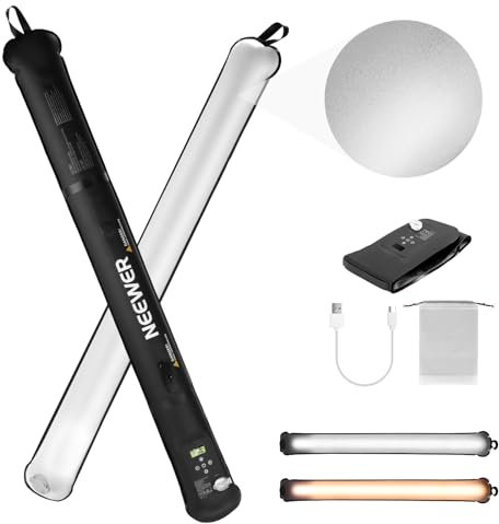 NEEWER BÁSICO 21W Tubo Luz LED Manual 35.5/90cm, Iluminación Video Inflable Bicolor Portátil TPU, 2700-6500K 1300Lux 12 Efectos CRI95 2500mAh Batería, para Fotografía Estudio Grabación, GC21B