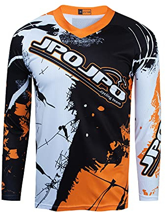 Kinder Radtrikot für Jugendliche Mountainbike Jungen Motocross Langarm Shirts Downhill Shirt Mädchen Fahrradfahren Biker Rennbekleidung Orange Größe M