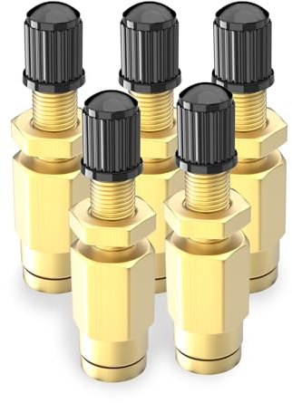 GASHER 5 Piezas 1/4 Válvula de Inflado Schrader de Latón con Conexión de Empuje, 1/4 OD Tubería de Línea de Aire, Línea de Aire y Suspensión de Resorte de Aire para Remolques de Camiones Semi
