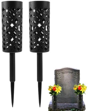 Pruojhw Cimitero - Set di 2 vasi per tomba, con spine di terra, cava e stabile, in metallo, per cimitero, giardino, decorazione funeraria, terrazza, esterno