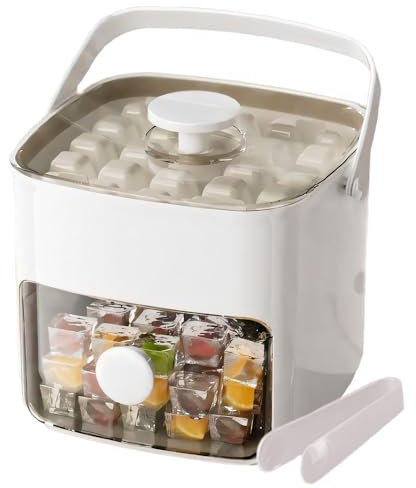 bac a glacon pour Congélateur Avec Récipient, ice cube tray Bac à Glaçons pour Fabriquer 48 Glaçons, Bac à Glaçons pour Congélateur, Machine à Glaçons, Facile à Presser pour Libérer Glace (Blanc)