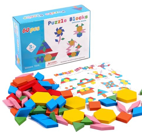 Bloques de construcción de patrón de Madera para niños, Juguetes educativos preescolares, geométricos de Tangram, Juguete Preescolar Creativo a Partir de 3 años para la motricidad Fina