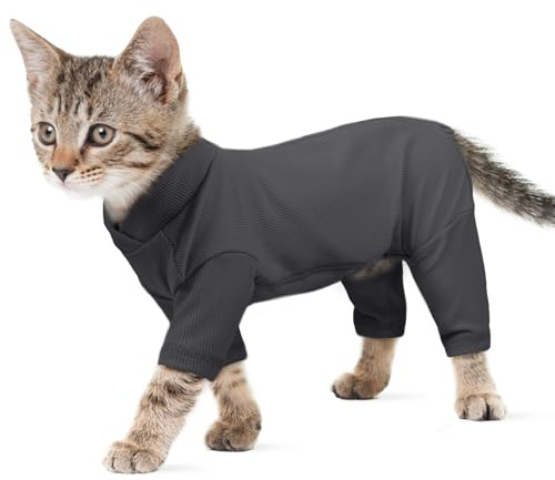 Ropa para Gatos, Chaleco Suéter con Mangas Ropa Invierno Abrigo Pullover Gatos Body Traje de Recuperación Jersey Gato Sphynx(Gris Oscuro, S)