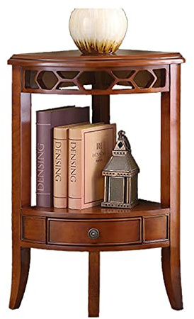 Tavolino in legno massello, mobile angolare con cassetti, design triangolare a ventaglio, per soggiorno e camera da letto, struttura resistente, elegante finitura ciliegio