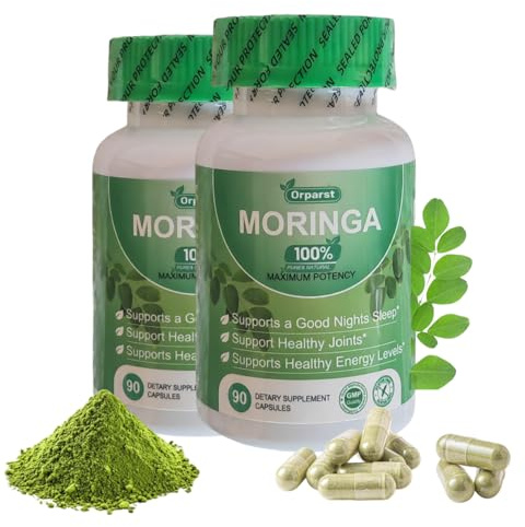 2 PCS Moringa Capsules,90 Capsules 800mg Non-GMO and Gluten Free,Moringa Powder Capsules Supplement Supports Energy, Joint & Immunity & Gut Health