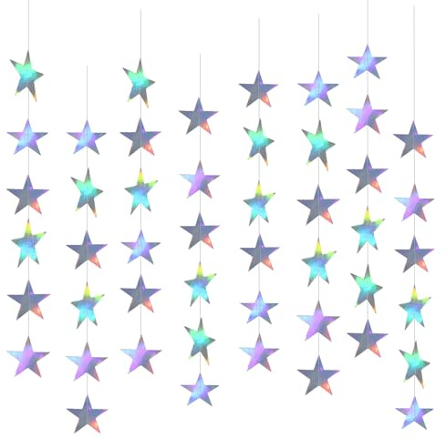 Ghirlanda decorativa a forma di stelle, 4 m, con stelle, in carta, con brillantini, da appendere, per compleanno, matrimonio, Halloween, Natale, anniversari