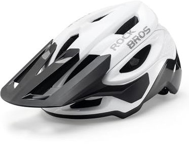 ROCKBROS Mountainbike Fahrradhelm mit Verstellbarem Schirm, Allround Helm für mit Magnetverschluss, PC EPS Stoßschutz, Ultraleichter Atmungsaktiv für Downhill Herren Damen, Glanz Weiß