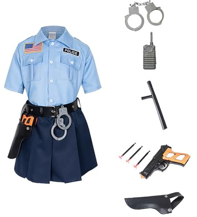 Déguisement d'officier pour enfants Déguisement de flic pour filles Déguisement Halloween Cosplay Anniversaire#Z