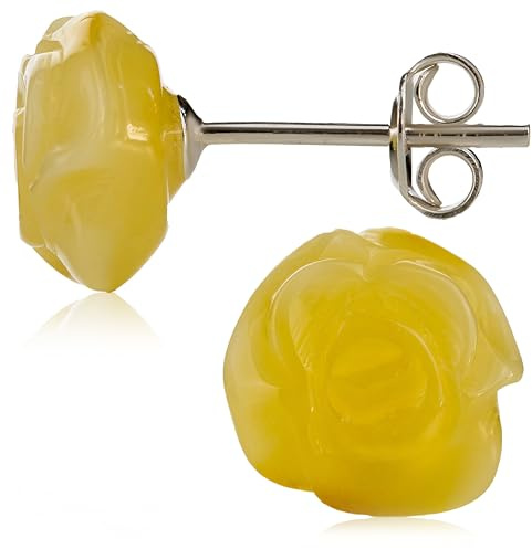 Amber Culture Amber Stud Rose Örhängen - snidade av naturlig baltisk sten i en presentask - 925 sterlingsilver, Bärnsten Sterlingsilver Amber Sterlingsilver Baltisk bärnsten, Bärnsten
