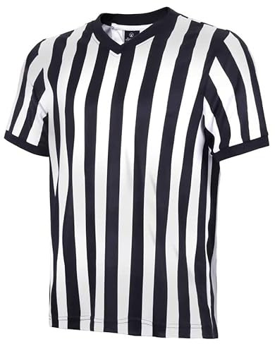 allentian Men Referee Shirt, Official Black & White Stripe Referee/Umpire Jersey – Pro-Style V-Neck Referee Uniform, Basketball, Football, Soccer (XL)