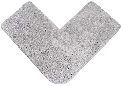 fluffy® Badteppich für Eckduschen, Hochflor aus Mikrofaser, rutschfeste Unterseite (L-Form | Innenmaße 50 x 50 cm, Grau)