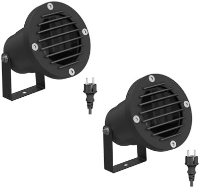 ledscom.de 2 focos de jardín DUK, rejilla para exterior, IP65, enchufe, negro, 1x GU10 máx. 15W