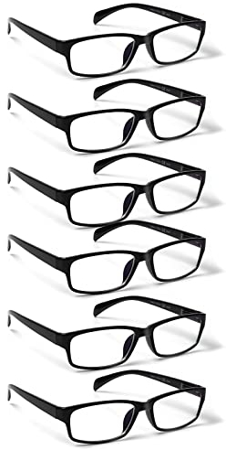 COJWIS Lesebrille 6 Pack herren und Damen Qualität Feder Scharnier Blaulichtfilter Leser Brille(6 Schwarz, 1.75)