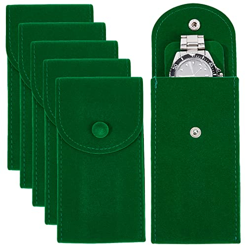 NBEADS 6 Piezas Bolsa de Terciopelo para Reloj, Bolsa de Almacenamiento de Reloj de Lujo, Bolsa de Regalo con botón a presión para Organizador de Relojes de joyería, Verde, 13x6.7cm