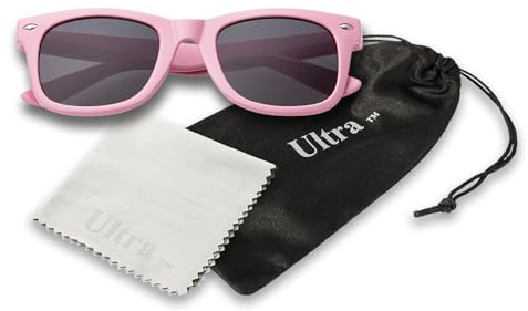 Ultra Kids Sunglasses UV400 Protection - Classic Retro Style for Boys & Girls, Ages Upto 8 Years, Lightweight Durable Shades - Pink