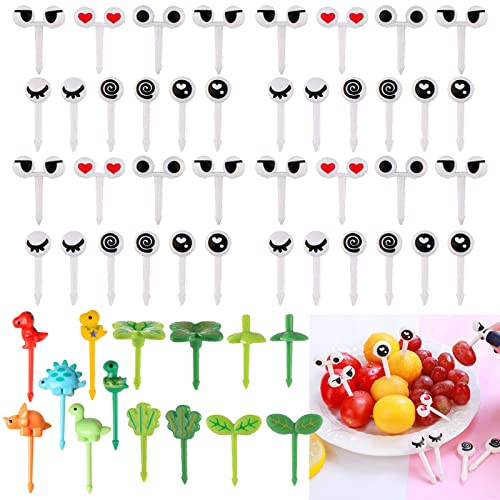 BDSHUNBF 54PCS Forchette da Frutta, Mini Forchette Frutta Dessert per Bambini, Riutilizzabili Cartone Animato Plastica Stuzzicadenti per Antipasti Torte Dolce Bento