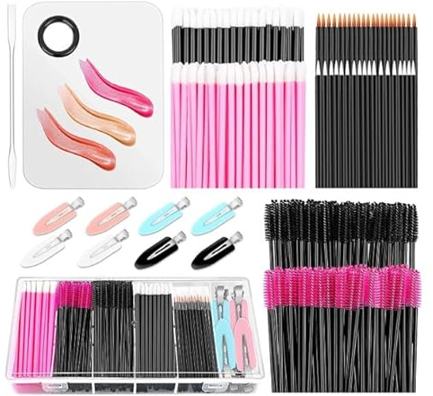 229 pièces pinceau à cils jetable, pinceau à lèvres portable, pinceau eyeliner jetable,palette de mélange de maquillage, spatule,pinces à cheveux de maquillage avec boîte organisatrice(Black Set 229)