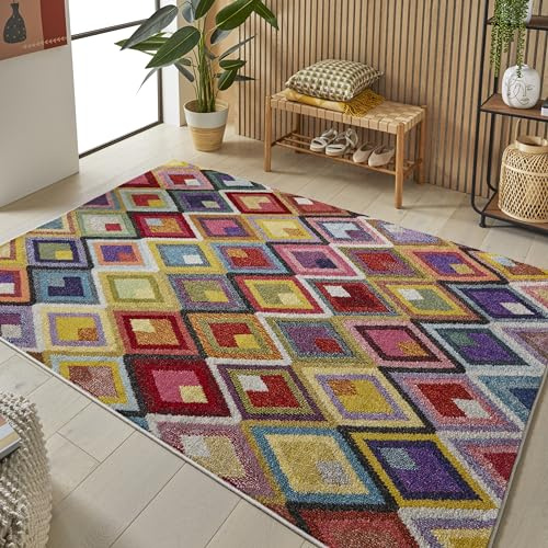 Lord of Rugs Carnaval Modern Rug for Living Room Bedroom Kitchen Bright Multi Coloured Geometric Rug CAR109 Multi Small 80x150 cm (2'6x5')