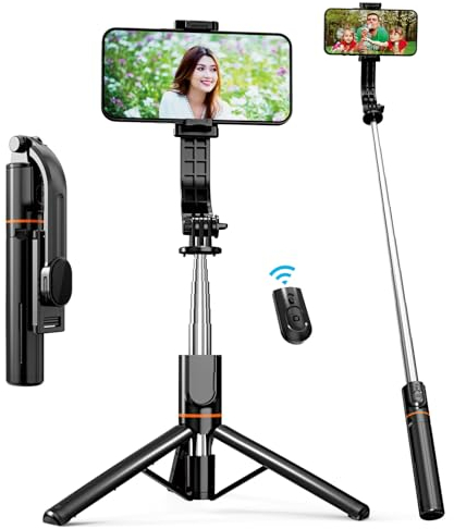EASERIA Palo selfie trípode para teléfono móvil, trípode estable para smartphone y selfie con mando a distancia, acoplable con Bluetooth, para iPhone Samsung