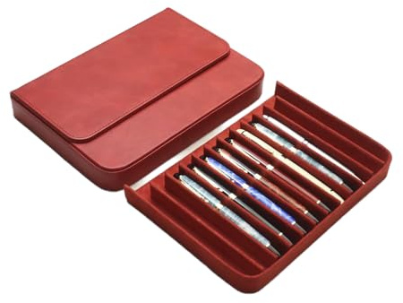 MIVLXLX PU Leather Fountain Pen Case, 12-Slot Pen Storage Tray(red)