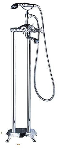 Robinet de baignoire chromé, robinet de baignoire sur pied, double poignée en laiton, mélangeur de baignoire sur pattes, bec pivotant, douchette à main, chrome