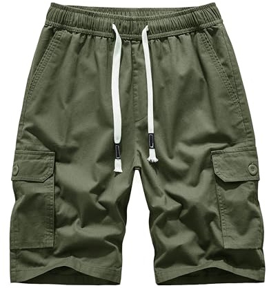 MakingDa Cotone Pantaloni Cargo Uomo Estivi Coulisse Vita Elasticizzata Tasca Utility Slim Fit Corsa Marcia Trekking Campeggio Bermuda Leggero Classico Sportivo Vacanza Spiaggia Short Verde L