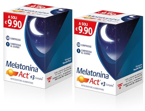 Melatonina Act + 3 Complex, Integratore Alimentare a Base di Melatonina 1MG + 3 Complex, 1 Confezione Bipack da 240 Compresse