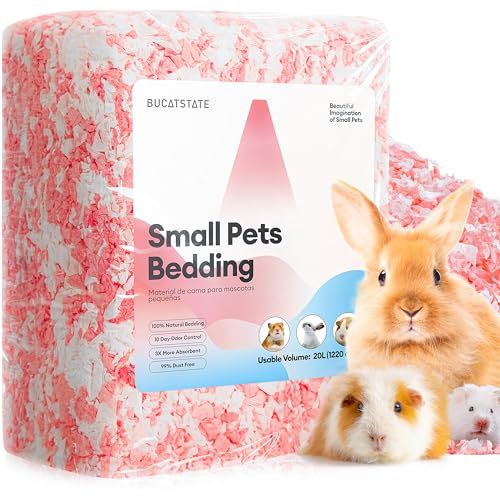 BUCATSTATE Hamster Streu 20L, Besonders Saugfähige & 99,9% Staubfrei Kleintierstreu Papierstreu, Einstreu Meerschweinchen für Kleine Haustiere wie Mäuse, Rennmäuse, Nagetiere, Kaninchen (Rosa)