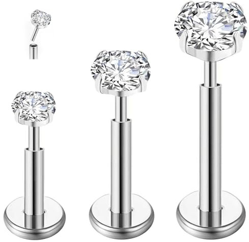 ESHIONER G23 Titan Piercing Tragus Helix Läpp Labret Nedre Nässtud 16 g 6 mm 8 mm 10 mm Helix Monroe Brosk Hypoallergen Silver Guld Flatback Kvinnor Män, Titan