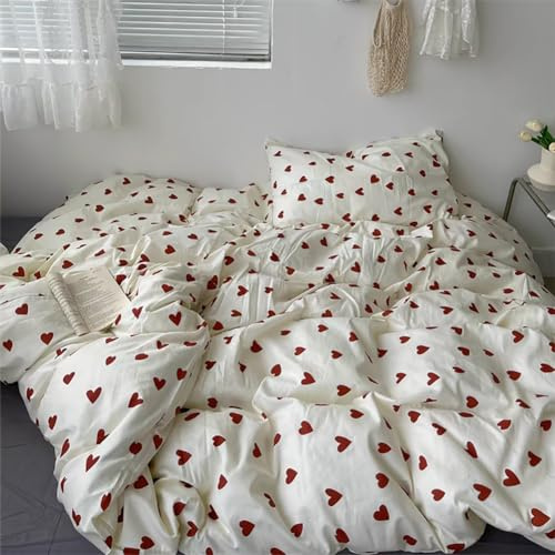 AShanlan Bettwäsche 220x240 Baumwolle Herzen Rot Weiß Bettbezug Aesthetic Herz Muster Bettwäsche Set und 2 Kissenbezug 80x80 cm Doppelbett mit Reißverschluss
