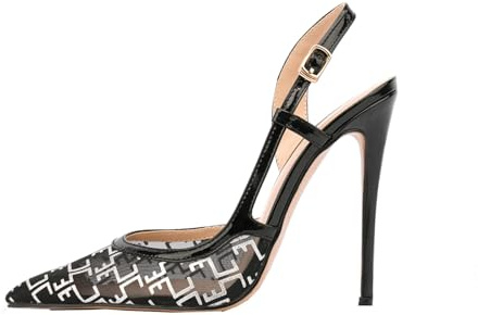 THOYBMO Talons Hauts High Heels Escarpins Femmes Bout Pointu Talon Aiguille Bride Arrière Boucle Sandales Chaussures Soirée,Black10cm,43