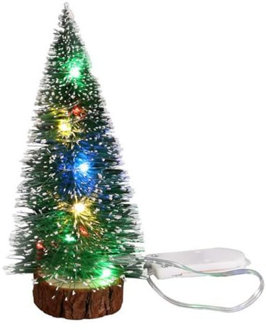 Mini albero di Natale con luce a LED da 19 cm, realistico, portatile, alimentato a batteria, mini pini artificiali da tavolo, decorazione natalizia con supporto in metallo, decorazione per casa e
