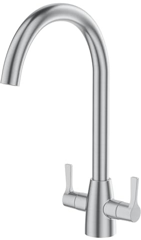 FORIOUS Kitchen Mixer Tap, Monobloc Kitchen Sink Taps 1 Hole with Dual Lever 360 Swivel, Suitable for Home Kitchens, RVs, Camping, Stainless Steel