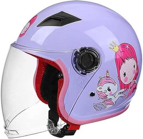 Süßer Motorrad-Halbhelm Für Kinder, Jungen Und Mädchen, ECE-Geprüfter Leichter 3/4-Helm Für Jugendliche, Retro-Straßenhelm Für Elektroroller, Moped, Sonnenschutz, ATV-Helm D,48-55cm