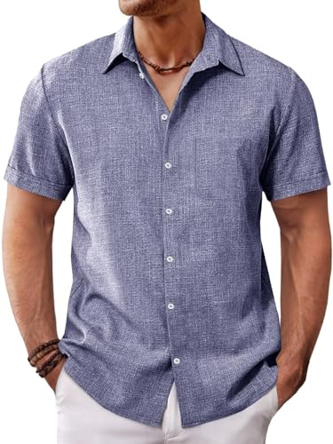 Runcati Mens Button Down Shirt Short Sleeve Casual Summer Beach Wedding Tops