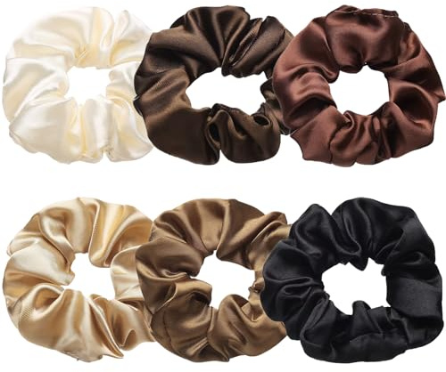 6Pcs Silk Satin Hair Scrunchies for Women & Girls Hair Accessories | Soft Elastic No Damage Hair Ties, Colorful Ponytail Holders for Teens and Ladies
